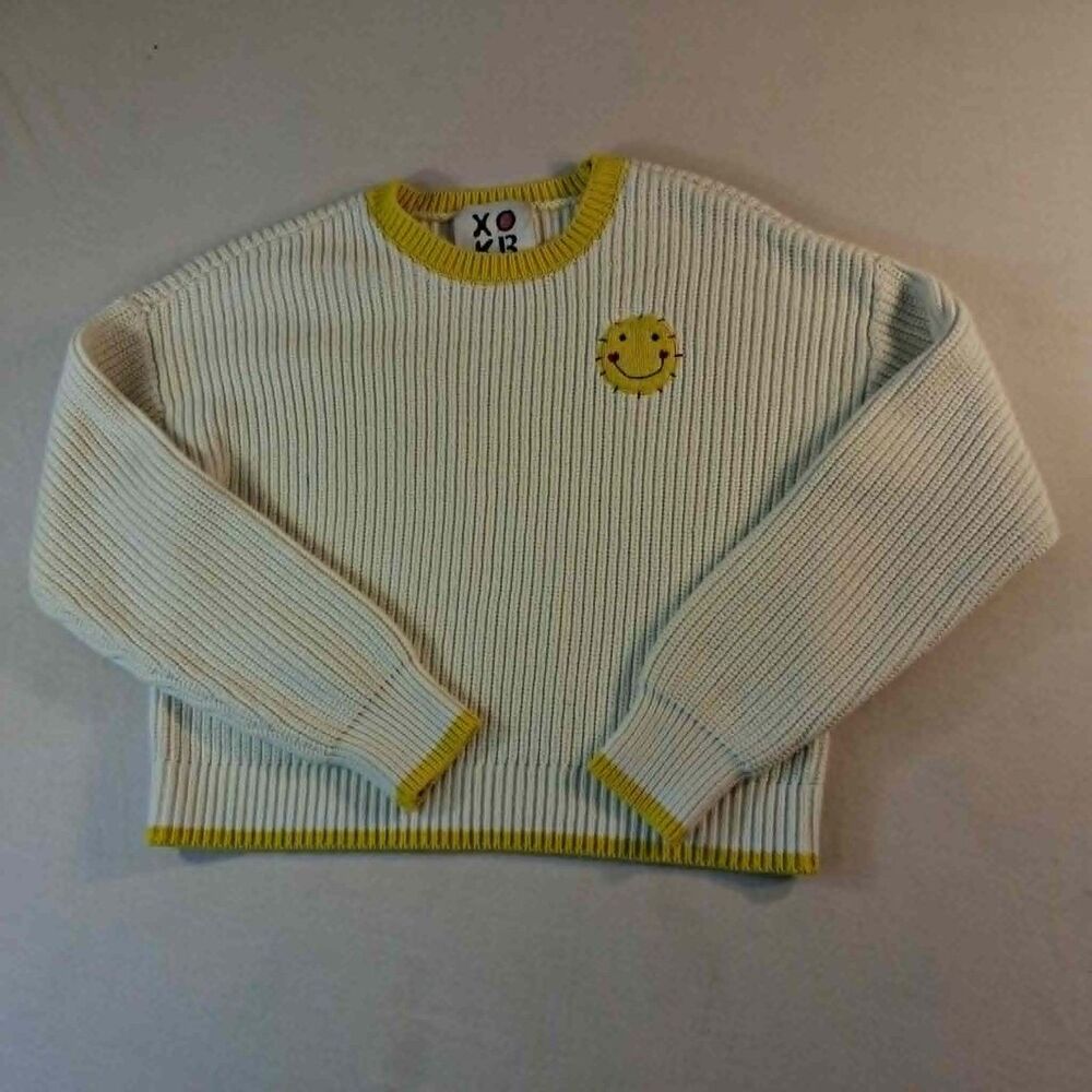 XO KR by Kerri Rosenthal Anthropologie Smiley Face Knit Cream Sweater M